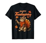 Cute Cat Turkey Happy Thanksgiving Fall Meow Cat Lover T-Shirt