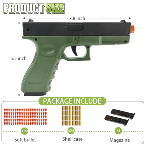 Soft Bullet Toy Gun with Shell Ejecting,Gun Fidget Toy with 100 Soft Bullets, 24 Shells and 2 Magazines,Education Toy Model,Christmas Birthday Gifts for Boys&Girls Kids Adults Age 8+(Green) by Witcrety - Image 2