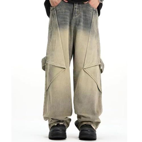 Men's Y2k Vintage Gradient Denim Pants Straight Leg Mid Rise Washed Oversized Pants3