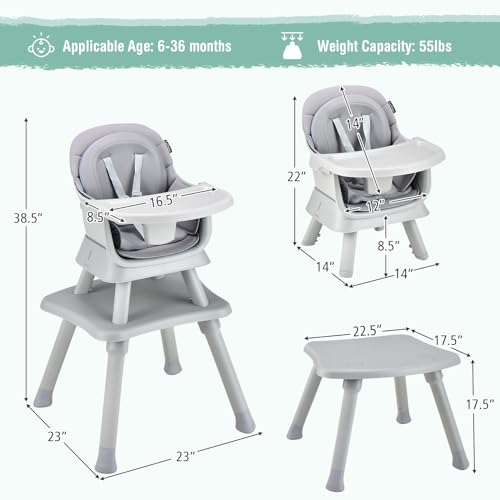 Image of GLACER 8 in 1 Convertible Baby High Chair - Adjustable High Chairs for Babies and Toddlers with Removable Tray, Dual Cushions, Activity Table and Chair Set, Booster Seat, Stool (Gray)