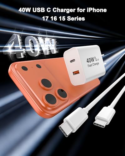 iPhone 18 17 16 Charger, 40W Dual Port USB C Charger Fast Charging Block - image 2