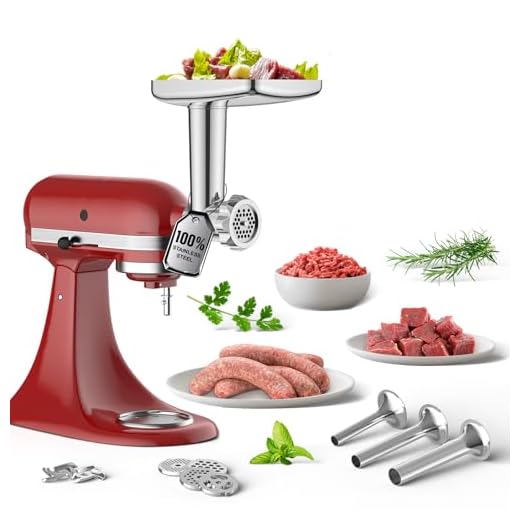 Stainless Steel Food Grinder Accessories for KitchenAid Stand Mixers Including Sausage Stuffer, Stainless Steel,Dishwasher Safe