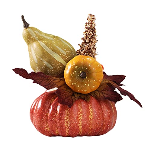 Calabazas artificiales, mini calabaza falsa artificial de verduras con hojas de arce bayas para decoración de Halloween de Acción de Gracias (A) Cover