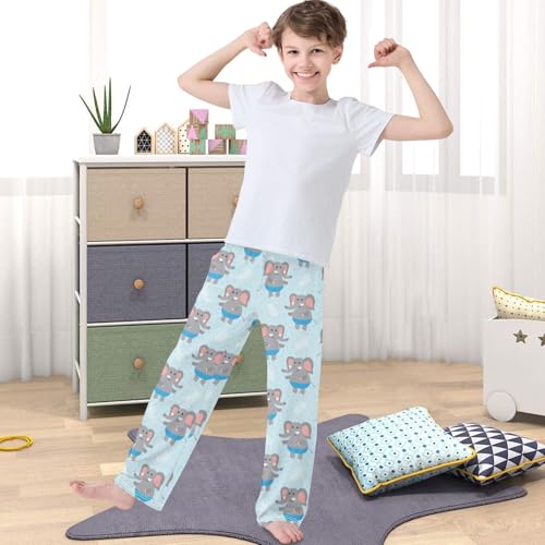 Boy's Pj Pants Cartoon Elephant Blue Pants Lounge Bottoms Elastic Waist Kids Joggers with Pockets Size 6-144