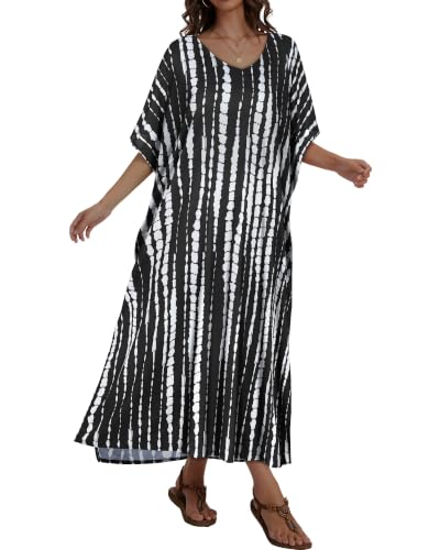 Image of Kaftan Dresses for Women V Neck Caftan Batwing Sleeve Swimsuit Cover Up | JILUVIN Plus Size Beach Swimwear Dress, Loose Fit Maxi Print Moomoo, Casual Mumu Nightgown Mrs Roper Costumes Vocation 2026