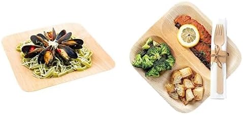Restaurantware Bundle: Square Bamboo Dinner Sets, 100 Durable Plate And Cutlery Sets - 9-Inch Large Plates, With 6.75-Inch Spoons, Forks, Knives, Disposable, Bamboo Plates With Cutlery