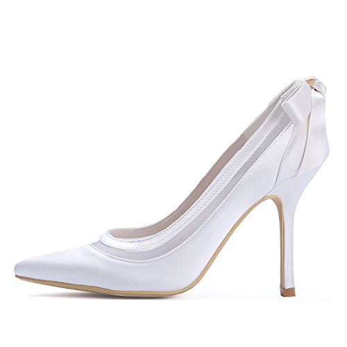 ELEGANTPARK HC1806 Wedding Shoes for Bride Pointed Toe Bridal Shoes High Heel Pumps Satin Wedding Shoes White US 8 - Image 3