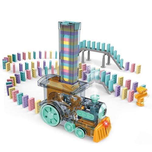 Domino Train - Locomotora automática de Rodillos para niños | Máquina de construcción Creativa con Luces Coloridas, Efectos de Sonido, Actividad educativa de Stem, Juguete Preescolar para un Juego de