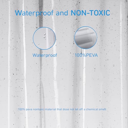 Image of EHZNZIE Clear Black Shower Curtain Liner 72x72, PEVA Waterproof Bath Curtain, No Chemical Smell, 3 Weighted Magnets, Durable with Rustproof Metal Grommets
