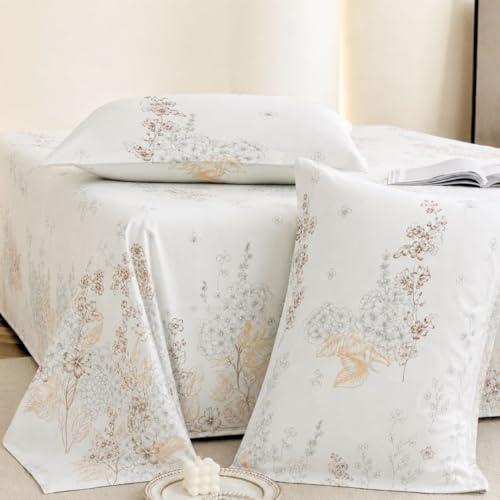 Image of Jaipur Weaves Cotton King Size Bedsheet 108x108 Super King, 100% Pure Cotton Bed Sheet with 2 Pillow Covers, 240 TC Soft Breathable Floral Design Bedding - (Garden Brown, Super King)