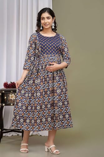 Image of Maternity Feeding Kurtis for Women Cotton - Zip Access Nursing Dress | Comfortable Pregnancy Wear | Stylish Feeding Kurti | Soft Cotton Maternity Dresses for Womens