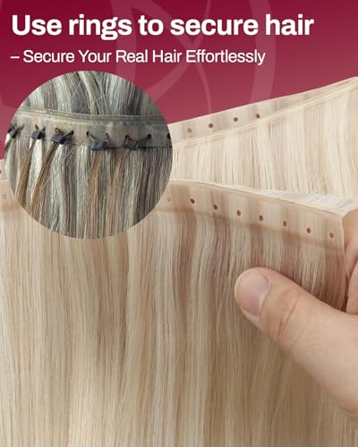 Image of Moresoo Butterfly Weft Hair Extensions Human Hair, Invisible Genius Weft, Ash Blonde with Blonde 20 Inch 50g, Add Volume, OVO PU Hole, Straight Soft Remy Hair, Simple Installation