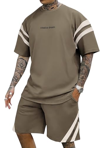 Survêtement d'été 2 pièces pour homme avec t-shirt rayé et pantalon léger