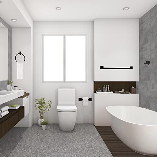 Image of Design House Millbridge 4-Piece Bathroom Accessory Set, Matte Black, Includes Towel Bar, Towel Ring, Toilet Paper Holder, and Robe Hook - Design House, 534628