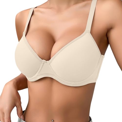 2026 Sujetador push-up transpirable fino de color sólido cómodo para mujer con aros sujetador de apoyo de tres filas material suave, amarillo claro, 80D