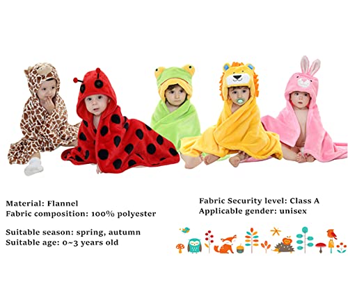 Image of TONWHAR 0-4 Years Toddlers' And Kids' Boys Girls Animal Face Hooded Blanket Baby's Bathrobe,Unisex Baby Plush After Bath Blanket