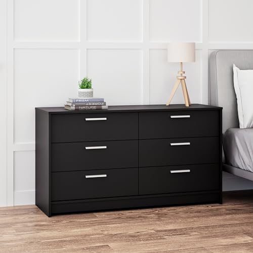Image of Prepac Studio Essentials Dresser, Black Dresser for Bedroom, Chest of Drawers with 6 Drawers 17.5 inch D X 52.5 inch W x 28.5 inch H