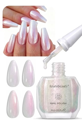 AZUREBEAUTY Quick Dry Nail Polish 18ml Shimmer Pearl Chrome with Subtle Pink-Purple Undertones 18ml Natural Lustrous Finish for DIY Manicure & Pedicure