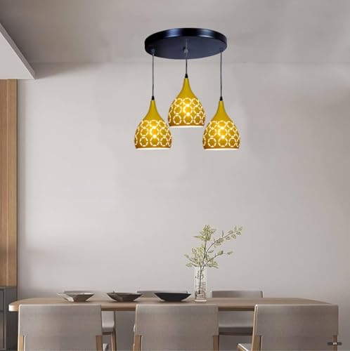 Image of GreyWings Yellow Aluminium 3-Light Cluster Hanging Pendant for Ceiling, Modern Hanging Light, (Bulb not Included) Cluster Set
