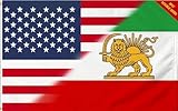 Heavy Duty Double Sided USA and Old Iran Friendship Flag 3X5FT 3ply, America Former Iran Historic Flags with Sun Lion，Persia Iranian Banner UV Resistant ,Double Stitched,Brass Grommets and Strong Header,Outdoor and Indoor Decro Banner. (US Iran 3ply, 3x5)