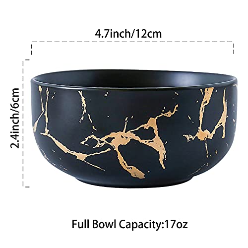 Lucck Ceramic Cereal Bowl Marble Soup Bowl 17 Oz Ceramic Rice Bowl Luxury Gold Inlay Dessert Bowl Microwave And Dishwasher Safe For Oatmeal Snack (Black) #TOP2