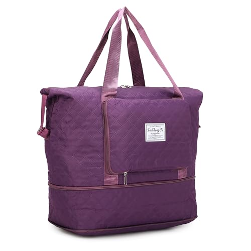 Women's Foldable Wet Dry Separation Handbag Lightweight Waterproof Travel Bags Large Capacity Casual One Shoulder Bags(004-Purple)