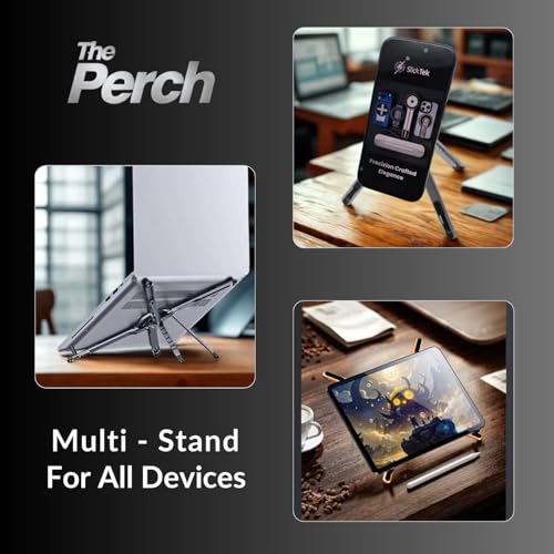 Image of The Perch 5-in-1 Adjustable Phone & Laptop Magnetic Stand | 8 Angle Foldable Aluminium Desk Riser for Magsafe, MacBook, Tablet, iPad, Books & Mobile (Silver)