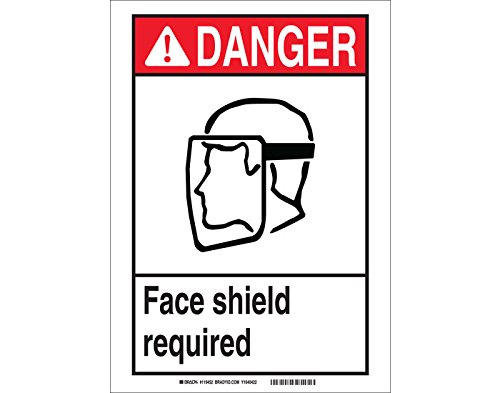 Brady 119456 Danger Face Shield Required Sign, Laminated Polystyrene, 10" H x 14" W, Black/Red/White