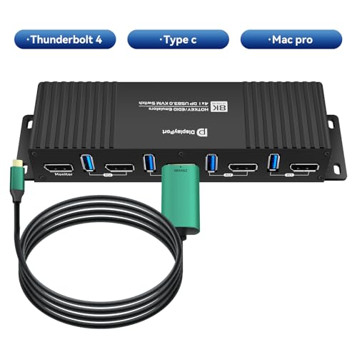 Image of Kvm Switch Displayport 1 Monitors 4 Computers Edid 4K 144Hz Hotkey Switching Single Monitor kvm Switches 1 Laptop 1 PC displayport edid 1440P 144Hz 165Hz 240hz Hotkey Switching