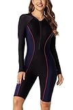 ECUPPER Womens One Piece Rash Guard Zip Up Swimsuit Long Sleeve Boyleg Athletic Surf Swimwear Short Wetsuit Built in Bra Black-4 Large