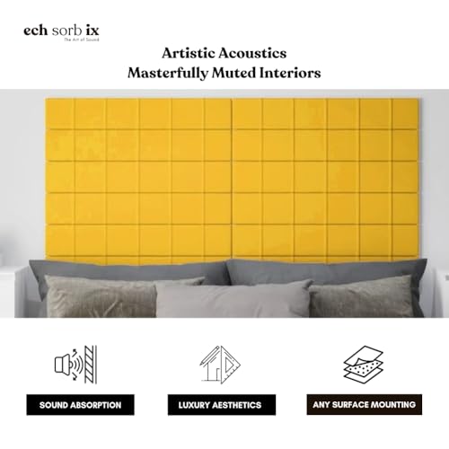 Image of MMT Acoustix Premium Felt Acoustic Panels for Offices, Bedrooms & Studios | Sustainable PET Felt Panels for Echo Reduction & Sound Absorption | 2x2 Ft, 9mm Thick | Mustard - Pack of 8