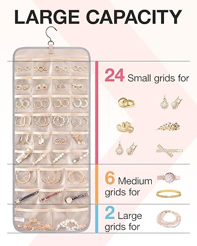 Image of BAGSMART Hanging Jewelry Organizer Necklace /Earring /Ring 2-Sided L Grey