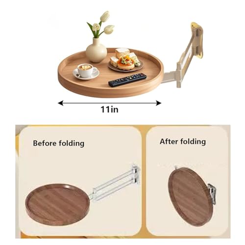 Table murale ronde pour balcon avec étagère extensible flottante bois