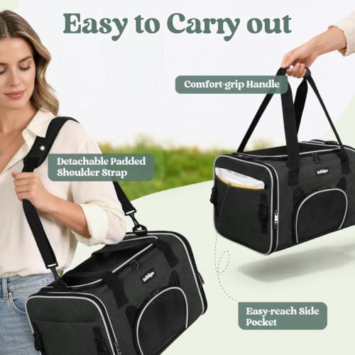 Image of rabbitgoo Cat Carrier Soft Sided, Stable Portable Pet Carrier with Safety Buckles for Car Travel Vet Visit Airline, Comfortable Breathable Kitten Bag for Small Medium Large Cat, Black, 19x12x12 inch