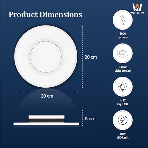 Image of Modern 50W LED Ceiling Light - for Living Room, Bedroom, Kitchen, Office & More | Compact Surface Lamp with 3 Color Modes (Warm /Cool /Natural) | False Ceiling Lights (Round Light)