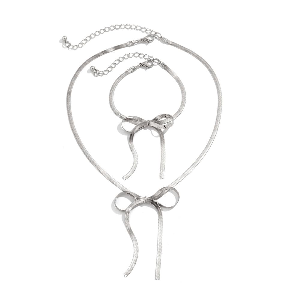 QKEPCY Conjuntos de joyas para Mujer Mariposa Pulsera Collar de Lazo de Plata Dorad Conjunto Encanto Colgante Accesorios De Traje De Boda Regalos para Mujeres y Niñas