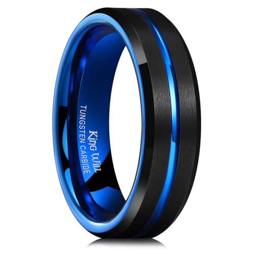 Image of King Will Tungsten Carbide Wedding Band for Men Women-6 /8 /10mm Width Multicolor Available with Grooved Center Wedding Ring Suitable for Work, Gym Comfort Fit Size 4-16