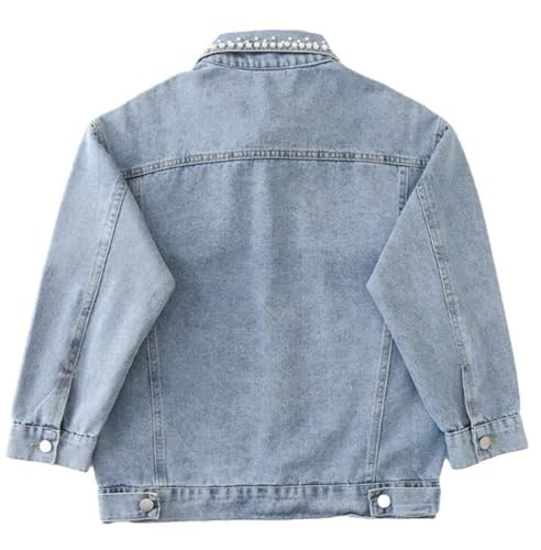 Girls Solid color Long Sleeve Pearls Denim Jackets Kids Lapel Jean Jakcets Button Down Coat Outwear4