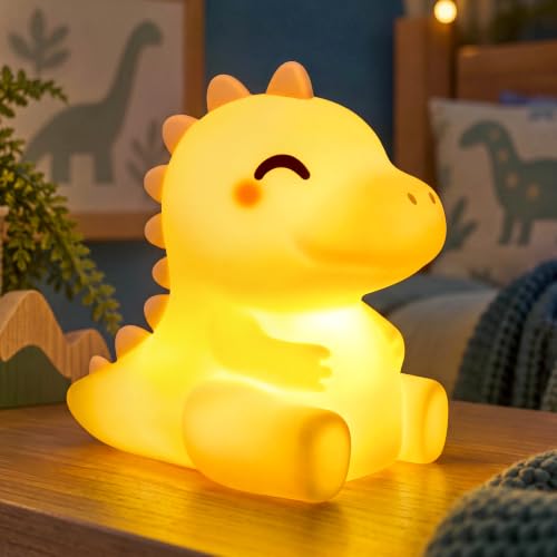 Mewaii Luce Notturna Bambini Dinosaur lampada, Lampeggiante Notturno a Silicone Regolabile con 4 Suoni di Fondo, Ricaricabile, Ideale come Regalo per Ragazzi, Bambini e Decorazione della Stanza