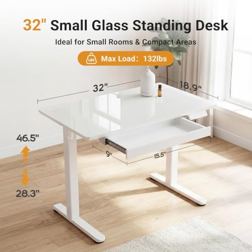 Image of YDN Glass Standing Desk with Drawers 32x19 Inch White
