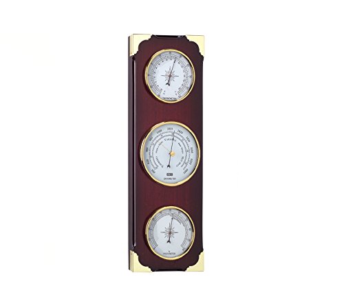 Stazione meteorologica, termometro, barometro, igrometro, in legno nobile, 38 cm | Testi barometro in spagnolo