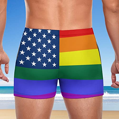 Men's Swimwear LGBT USA Flag Briefs Swim Trunk Square Leg Boxer Board Shorts Swimsuit3