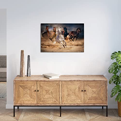 Artsbay Vintage Horse Canvas Wall Art Horse Running Pictures Paintings On Canvas Modern Wild Animnal Artwork Decor For Living Room Bedroom Office Wall Decoration Ready To Hang 24" Hx36 W #TOP4