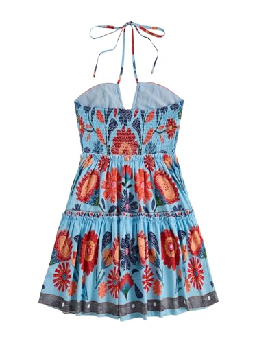 Image of Floerns Women's Floral Sleeveless Halter Dress Milkmaid Flare Hem Boho Mini Dress