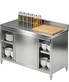 Stainless Steel Work Table with Cabinet, 58' x 24' Commercial Kitchen Worktable with Sliding Door & 800 lbs Load Capacity for Restaurant, Home, Garage (58' x 24')
