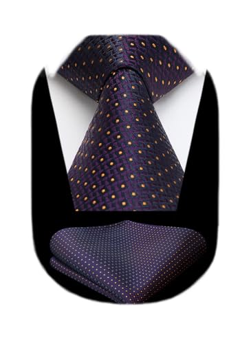 Image of HISDERN Polka Dot Ties for Men Classic Silk Ties and Pocket Square Formal Business Necktie Handkerchief Wedding Party