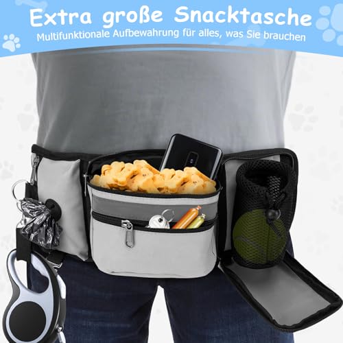 ZESTEFY Leckerlibeutel Hundetraining, Robuste Bauchtasche mit Kotbeutelspender, Flaschenhalter, Reflektor & Verstellbarem Gurt – Wasserdichtes Hundezubehör für Gassi, Training & Outdoor