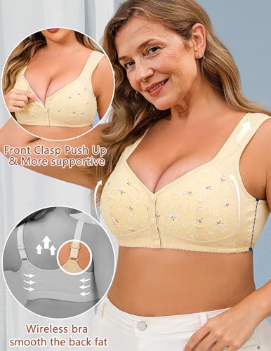 Wireless Bras for Women No Underwire Front Closure Push Up Bra Plus Size Comfortable Sleep Older Womens Bras4
