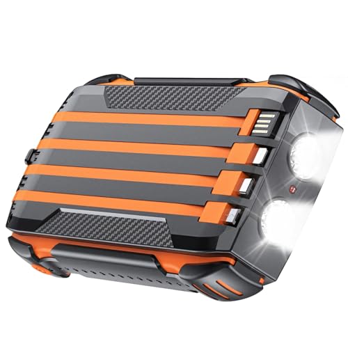 Vestamore Cargador solar de alta capacidad de 30000 mAh, batería portátil de carga rápida con linterna LED dual para uso en exteriores, color naranja