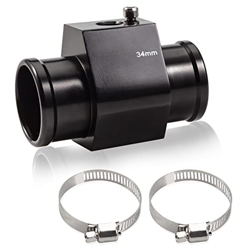 Aluminum Water Temperature Joint Pipe Connector 34mm 1-5/16" Radiator Hose Sensor Gauge Adapter with 2 Hose Clamps Water Temp Meter Gauge Joint Pipe Temperature Sensor Adapter